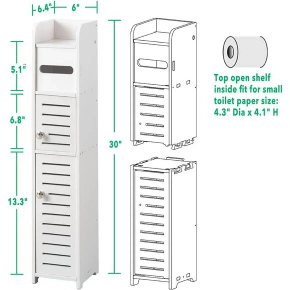 Small Bathroom Storage Cabinet with 2 Doors & Shelves for Small (White)